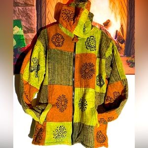 Unisex fleece patchwork jackets with hoodie